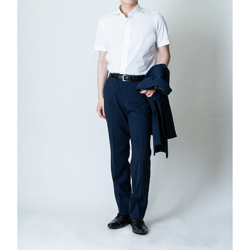 【日本製】 ワイシャツ メンズ ビジネス 半袖 イージーケア ノーアイロン 無地 ワイドカラー イージーフォーマルシャツ サックス(SHKS23-027-sa)