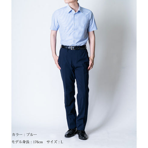 【日本製】 ワイシャツ メンズ ビジネス 半袖 イージーケア ノーアイロン レギュラーカラー ストライプ グレー(SHKJ23-028-gr)