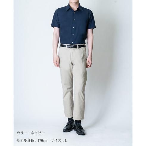 【日本製】 ワイシャツ メンズ ビジネス 半袖 接触冷感 イージーケア ノーアイロン 無地 レギュラーカラー イージーフォーマルシャツ ネイビー(SHKS23-034-na)