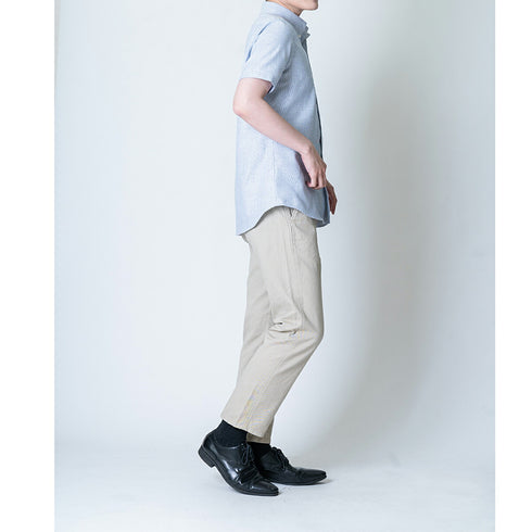 【日本製】 ワイシャツ メンズ 半袖 ビジネス ドレスシャツ ボタンダウン 綿100% ムラ糸 サックス(SHFJ23-035-sa)