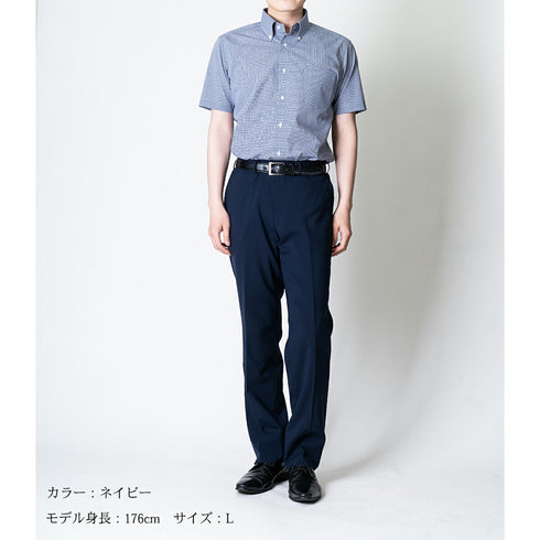 【日本製】 ワイシャツ メンズ 半袖 ドレスシャツ ビジネス ボタンダウン ギンガムチェック サックス(SHFJ23-036-sa)