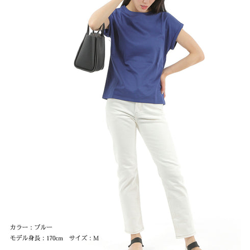 【日本製】 tシャツ レディース 半袖 インナー 柔らかい 薄手 無地 ショートスリーブ ブルー(FL23SS-21W-bl)