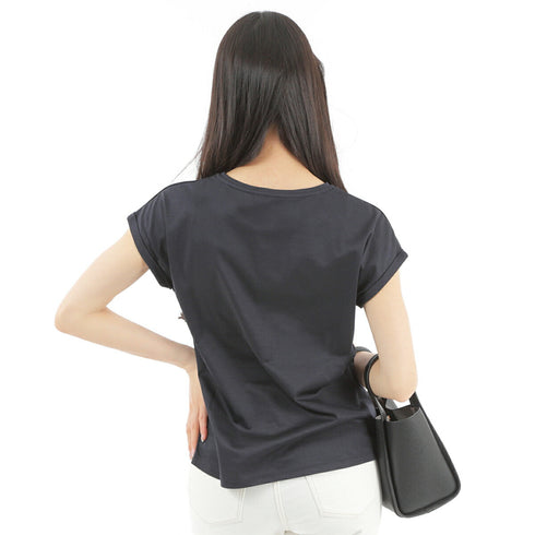 【日本製】 tシャツ レディース 半袖 インナー 柔らかい 薄手 無地 ショートスリーブ ネイビー(FL23SS-21W-na)