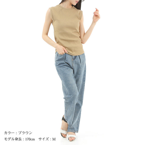 【日本製】 ノースリーブ レディース インナー タンクトップ オーガニックコットン 綿100% 無地 ネイビー(FL23SS-22W-na)