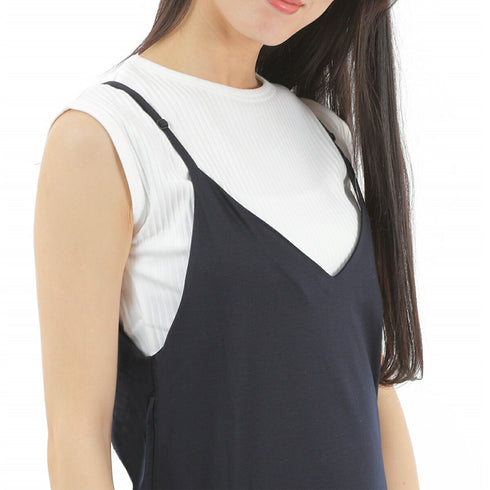 【日本製】 キャミワンピース レディース ロング丈 薄手 柔らかい 肩紐調整 無地 グレー(FL23SS-23W-gr)