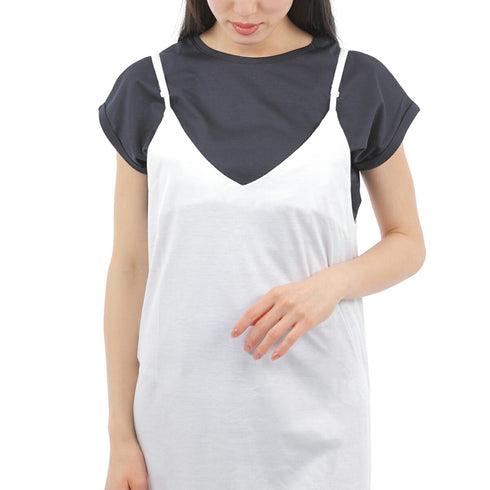 【日本製】 キャミワンピース レディース ロング丈 薄手 柔らかい 肩紐調整 無地 オフホワイト(FL23SS-23W-owh)