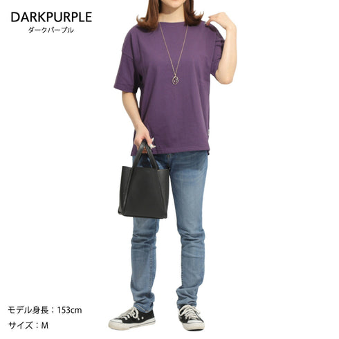 【日本製】 tシャツ レディース 半袖 透けない 大きいサイズ ボートネック 綿100% ハードコットン ダークパープル(FL23SS-016W-dpu)