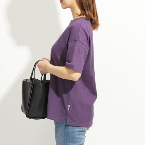 【日本製】 tシャツ レディース 半袖 透けない 大きいサイズ ボートネック 綿100% ハードコットン ネイビー(FL23SS-016W-na)