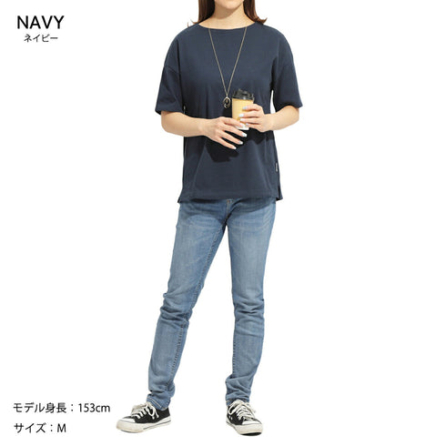 【日本製】tシャツ 半袖 レディース 綿100% ボートネック ハードコットン ネイビー(FL23SS-016W-na)