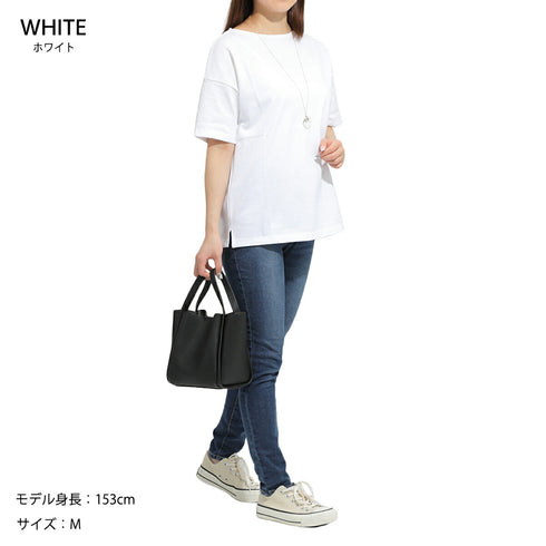 【日本製】 tシャツ レディース 半袖 透けない 大きいサイズ ボートネック 綿100% ハードコットン ダークパープル(FL23SS-016W-dpu)