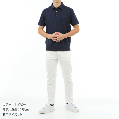 ポロシャツ メンズ 半袖 涼しい 軽い 無地 サッカー生地 レギュラーカラー ホワイト(FL23SS-003M-wh)