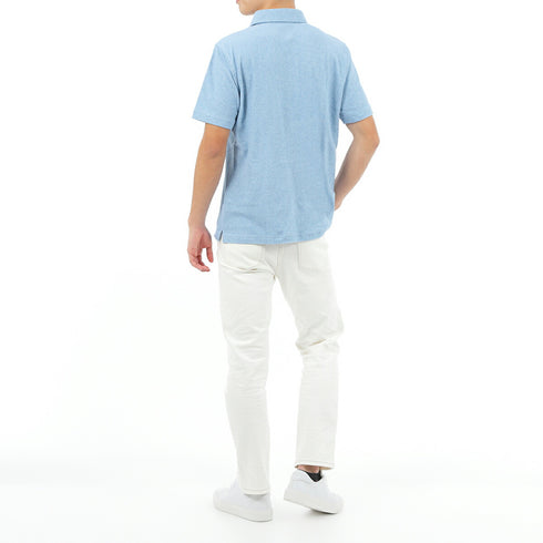 パイル地 ポロシャツ メンズ 半袖 オーガニックコットン 綿100% 無地 セミワイドカラー ブルー(FL23SS-004M-bl)