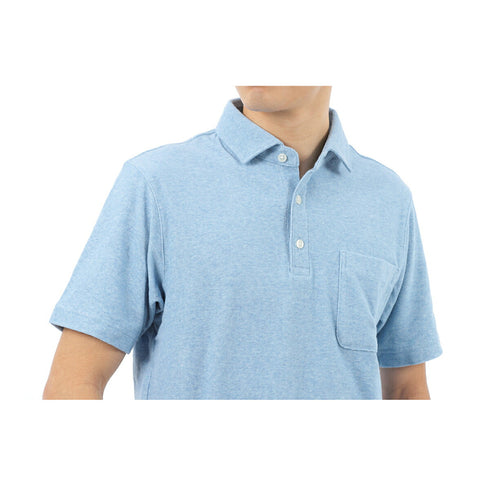 パイル地 ポロシャツ メンズ 半袖 オーガニックコットン 綿100% 無地 セミワイドカラー ブルー(FL23SS-004M-bl)