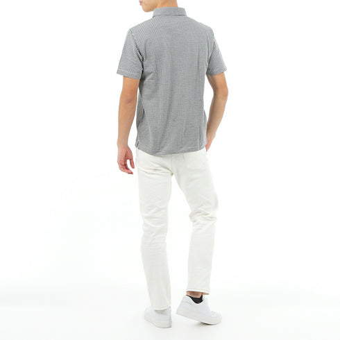 ポロシャツ メンズ 半袖 チェック柄 涼しい 軽い サッカー生地 ボタンダウン サックス(FL23SS-005M-sa)