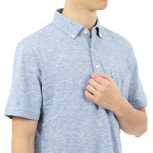 ポロシャツ メンズ 半袖 綿100% スラブ天竺 無地 ボタンダウン ブラック(FL23SS-006M-bk)