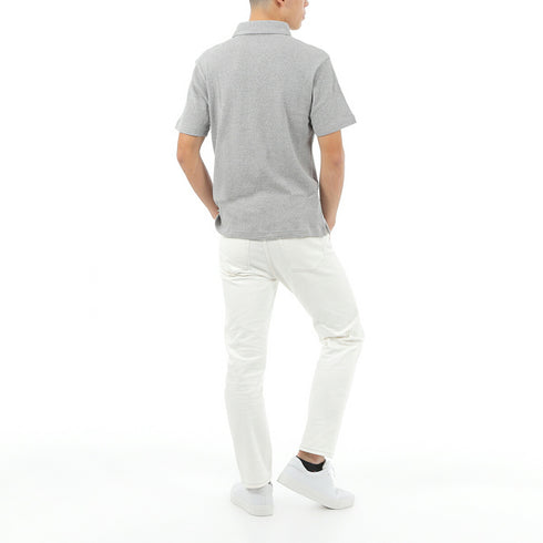 ワッフル ポロシャツ メンズ 半袖 綿100% ストレッチ 無地 セミワイドカラー グレー(FL23SS-009M-gr)