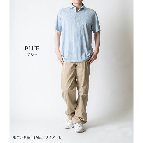 Short-sleeved polo shirt, polo shirt for men, made in Japan, short sleeve, striped, cool biz, easy care, organic, spkj23-031