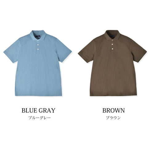 【日本製】 ポロシャツ メンズ 半袖 ビジネス 接触冷感 涼しい 無地 ワイドカラー 綿100% 強撚天竺 ブラウン(SPKJ23-032-br)