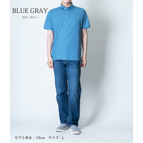 【日本製】 ポロシャツ メンズ 半袖 ビジネス 接触冷感 涼しい 無地 ワイドカラー 綿100% 強撚天竺 ブラック(SPKJ23-032-bk)