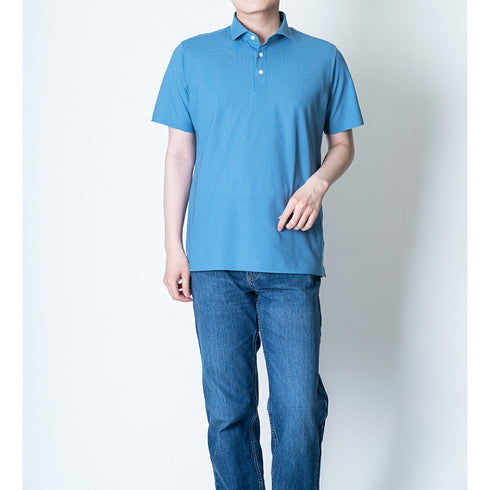 【日本製】 ポロシャツ メンズ 半袖 ビジネス 接触冷感 涼しい 無地 ワイドカラー 綿100% 強撚天竺 ブラック(SPKJ23-032-bk)