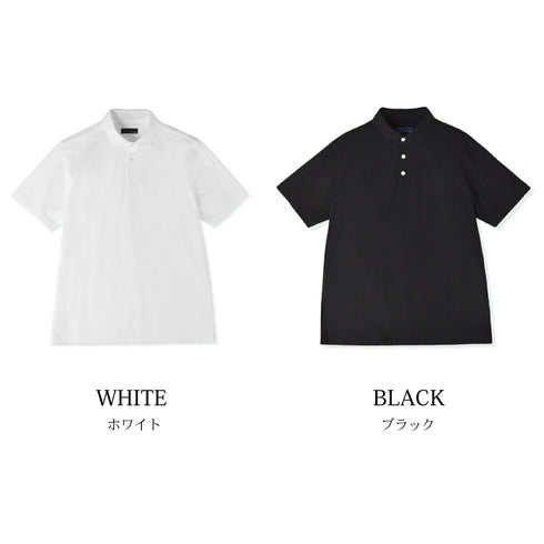 【日本製】 ポロシャツ メンズ 半袖 ビジネス 接触冷感 涼しい 無地 ワイドカラー 綿100% 強撚天竺 ホワイト(SPKJ23-032-wh)