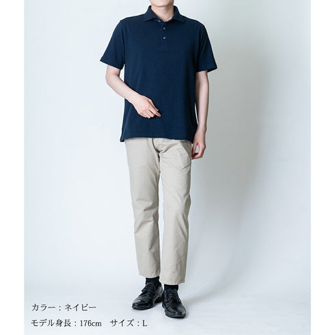 【日本製】 ポロシャツ メンズ 半袖 綿100% やわらかい 無地 ワイドカラー 裏毛ガーゼ パープル(SPKS23-023-pu)