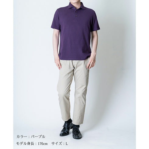 【日本製】 ポロシャツ メンズ 半袖 綿100% やわらかい 無地 ワイドカラー 裏毛ガーゼ ホワイト(SPKS23-023-wh)