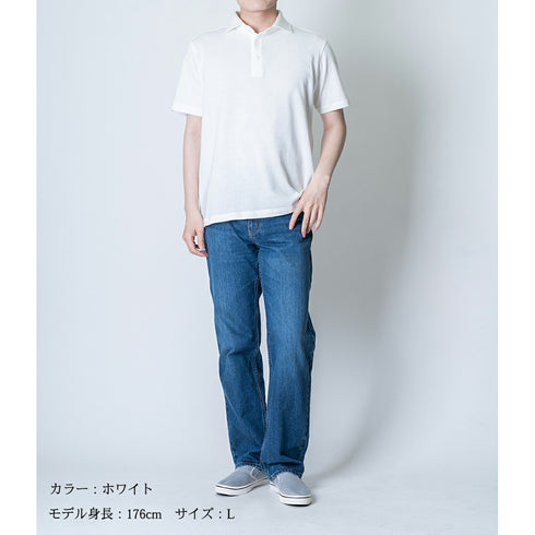 【日本製】 ポロシャツ メンズ 半袖 綿100% やわらかい 無地 ワイドカラー 裏毛ガーゼ チャコール(SPKS23-023-ch)