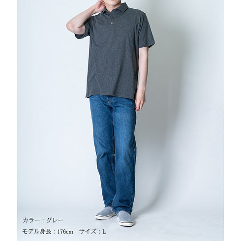 【日本製】 ポロシャツ メンズ 半袖 オーガニックコットン 綿100% やわらかい 無地 ワイドカラー ブラック(SPKJ23-029-bk)