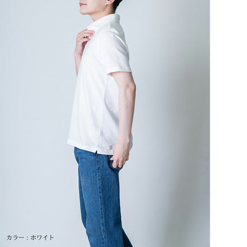 【日本製】 ポロシャツ メンズ 半袖 綿100% やわらかい 無地 ワイドカラー 裏毛ガーゼ ネイビー(SPKS23-023-na)