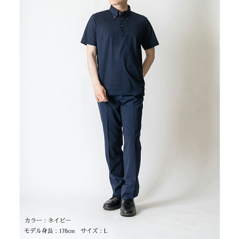 【日本製】 ポロシャツ メンズ ビジネス 半袖 吸水速乾 イージーケア 無地 ボタンダウン ブルー(2021-P2-bl)