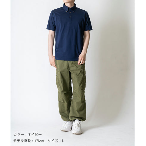 【日本製】 ポロシャツ メンズ 半袖 ビジネス 吸水速乾 イージーケア ノーアイロン 無地 ボタンダウン ネイビー(2021-PS6-na)