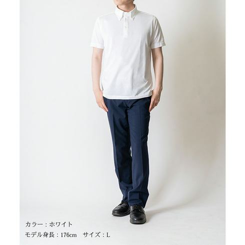 【日本製】 ポロシャツ メンズ 半袖 ビジネス 吸水速乾 イージーケア ノーアイロン 無地 ボタンダウン ネイビー(2021-PS6-na)
