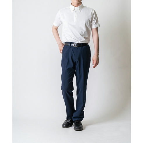 【日本製】 ポロシャツ メンズ 半袖 ビジネス 吸水速乾 イージーケア ノーアイロン 無地 ボタンダウン ネイビー(2021-PS6-na)