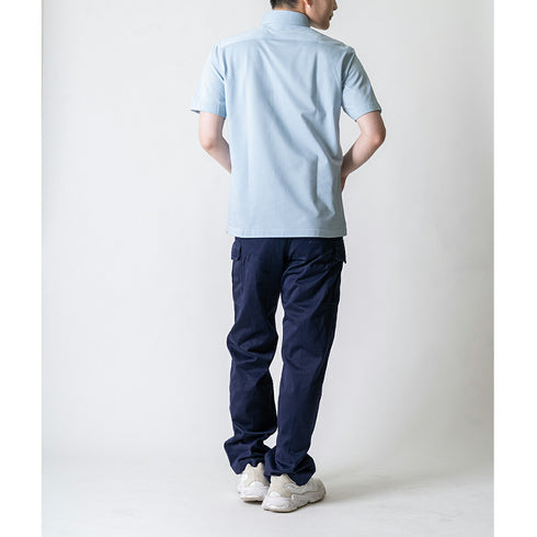 【日本製】 ポロシャツ メンズ 半袖 ビジネス 吸水速乾 イージーケア ノーアイロン 無地 ワイドカラー ネイビー(2021-PM5-na)