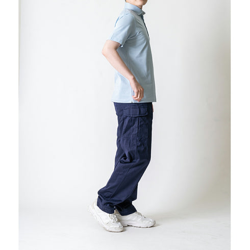 【日本製】 ポロシャツ メンズ 半袖 ビジネス 吸水速乾 イージーケア ノーアイロン 無地 ワイドカラー ネイビー(2021-PM5-na)