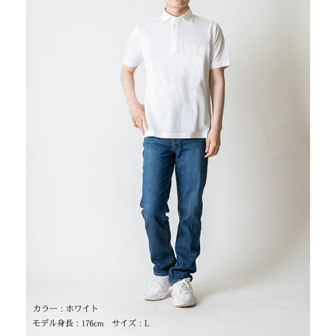 【日本製】 ポロシャツ メンズ 半袖 ビジネス 吸水速乾 イージーケア ノーアイロン 無地 ワイドカラー ホワイト(2021-PM5-wh)