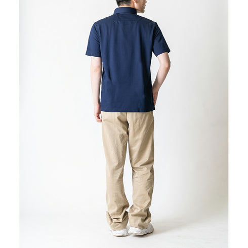 【日本製】 ポロシャツ メンズ 半袖 ビジネス 吸水速乾 イージーケア ノーアイロン 無地 ワイドカラー ネイビー(2021-PM5-na)