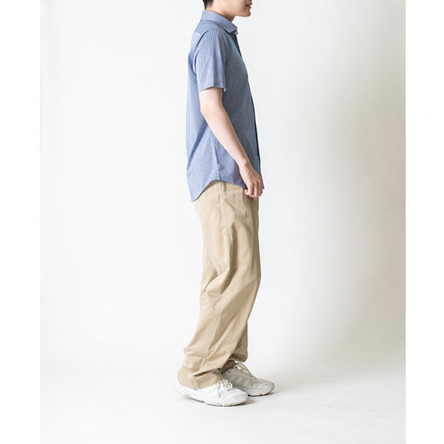 【日本製】 ワイシャツ メンズ 半袖 ビジネス カジュアル イージーケア ノーアイロン ストライプ ワイドカラー サックス(2021-HSS5-sa)