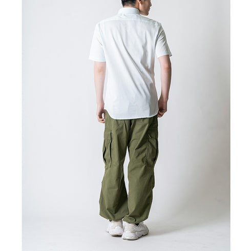 【日本製】ワイシャツ メンズ 半袖 ビジネス 綿100% GIZAコットン イージーケア ノーアイロン 無地 ワイドカラー サックス(2021-HSY6-sa)