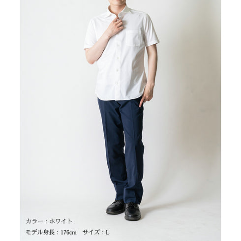 【日本製】 ワイシャツ メンズ ビジネス 半袖 吸水速乾 ストレッチ ノーアイロン 無地 ワイドカラー イージーフォーマルシャツ ホワイト(2021-HSY23-wh)