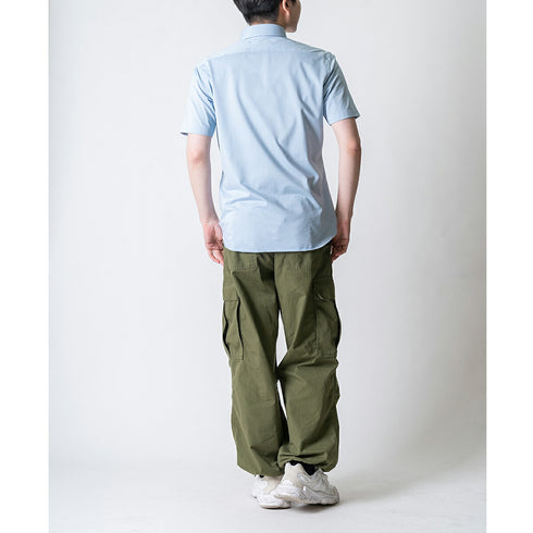 【日本製】 ワイシャツ メンズ ビジネス 半袖 吸水速乾 ストレッチ ノーアイロン 無地 ワイドカラー イージーフォーマルシャツ サックス(2021-HSY23-sa)