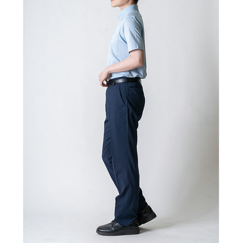 【日本製】 ワイシャツ メンズ ビジネス 半袖 吸水速乾 ストレッチ ノーアイロン 無地 ボタンダウン イージーフォーマルシャツ ネイビー(2021-HSM24-na)