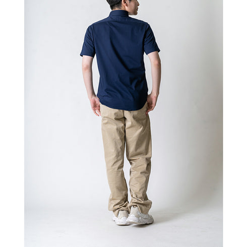 【日本製】 ワイシャツ メンズ ビジネス 半袖 吸水速乾 ストレッチ ノーアイロン 無地 ボタンダウン イージーフォーマルシャツ ネイビー(2021-HSM24-na)