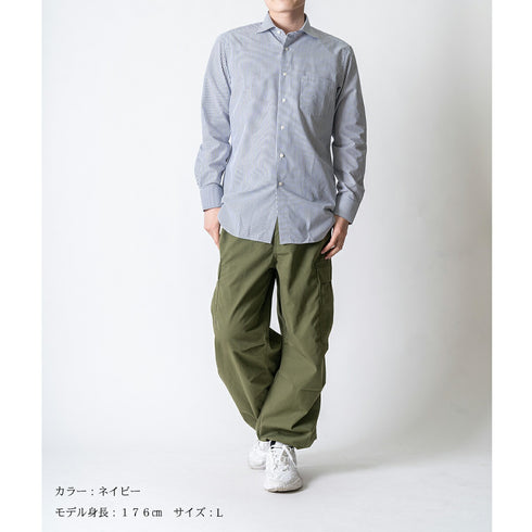 【日本製】 ワイシャツ メンズ ビジネス 長袖 ドレスシャツ ワイドカラー ロンドンストライプ ネイビー(2022-SS27-na)