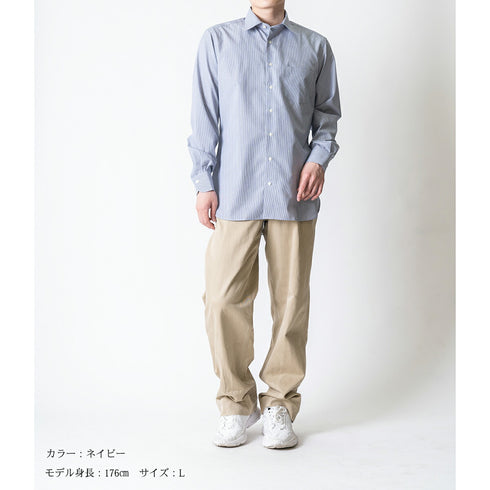 【日本製】 ワイシャツ メンズ ビジネス 長袖 ドレスシャツ レギュラーカラー ストライプ ブルー(2022-SS26-bl)