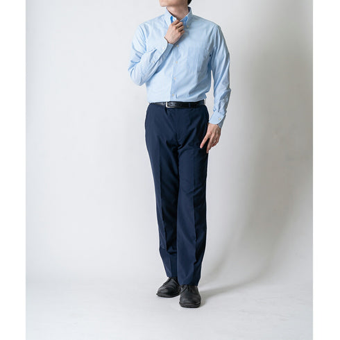 【日本製】 ワイシャツ メンズ ビジネス 長袖 ドレスシャツ ボタンダウン ギンガムチェック ブルー(2022-SS29-bl)