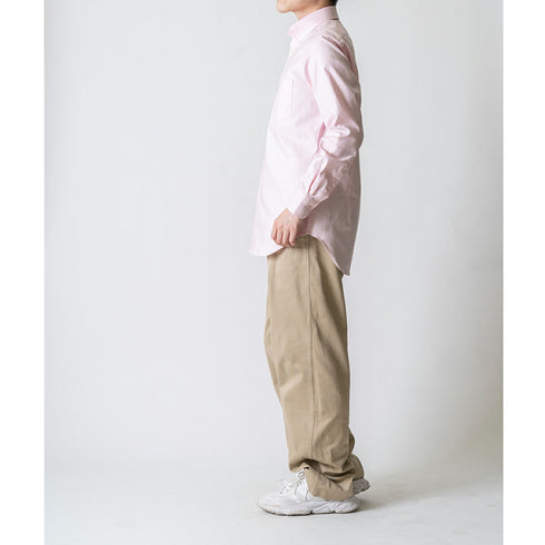 【日本製】オックスフォードシャツ メンズ 長袖 ビジネス カジュアル ワイシャツ 無地 ボタンダウン ピンク(LFS22-002-pi)