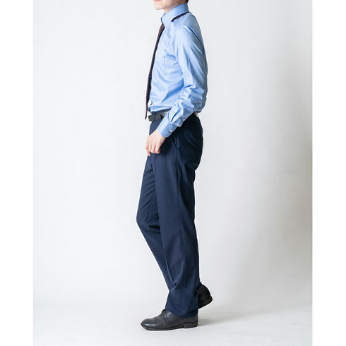 【日本製】 ワイシャツ メンズ ビジネス 長袖 ドレスシャツ 無地 ボタンダウン コットンツイル 綿100% サックス(LFS22-007-sa)