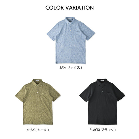 ポロシャツ メンズ 半袖 綿100% スラブ天竺 無地 ボタンダウン ブラック(FL23SS-006M-bk)